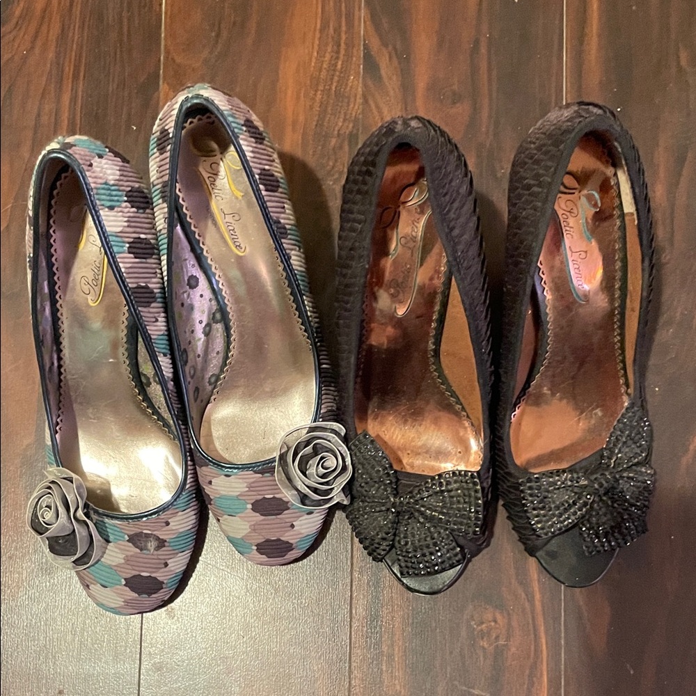 Poetic License Black and Purple Peep-Toe Heels
